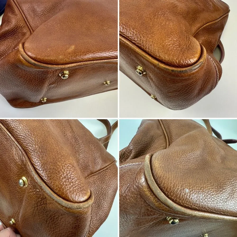 Dooney And Bourke Satchel Tote Bag Brown Pebbled Leather Buckle Large Shoulder